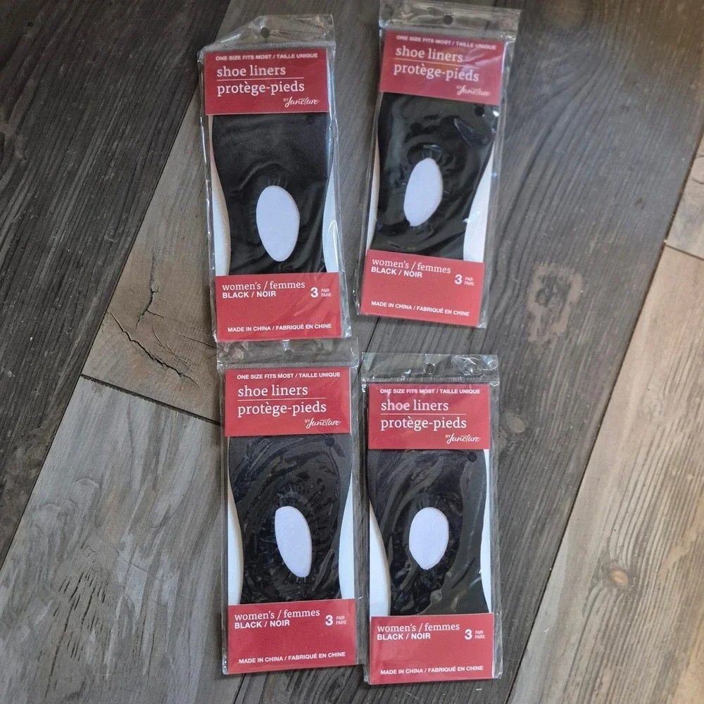 12 Pairs Juncture Womens Shoe Liners Black One Size Fits Most 4 Packs of 3 Pairs
